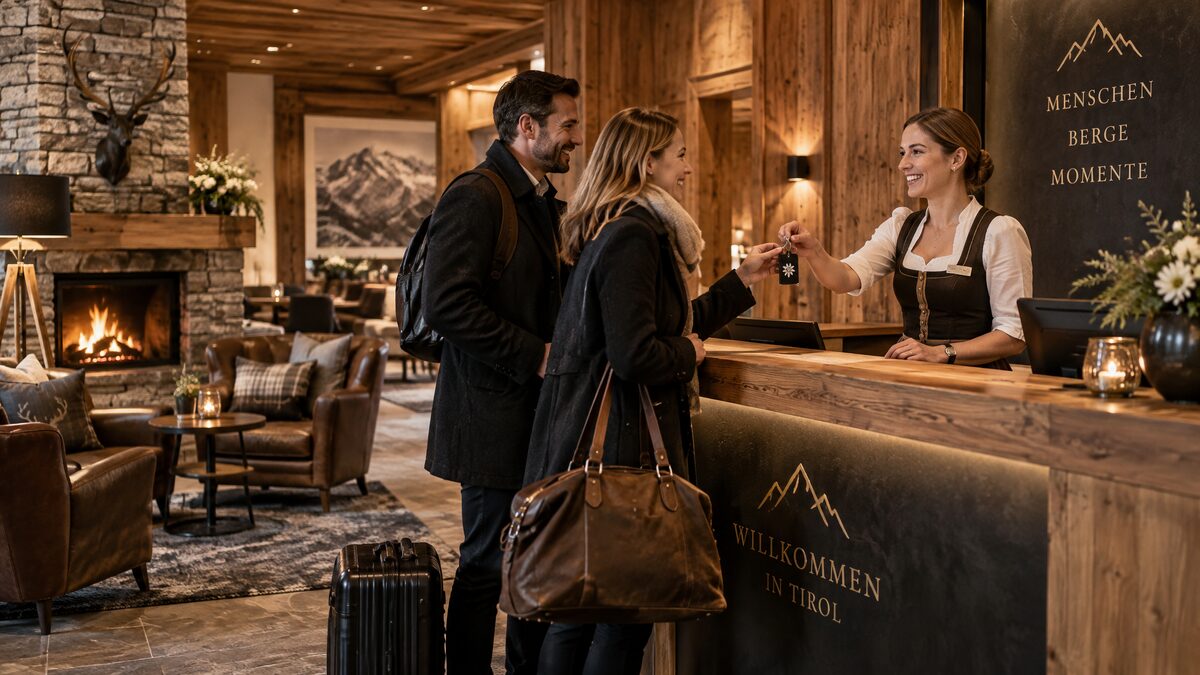 Gemütliche Hotellobby im Alpenraum mit persönlichem Service