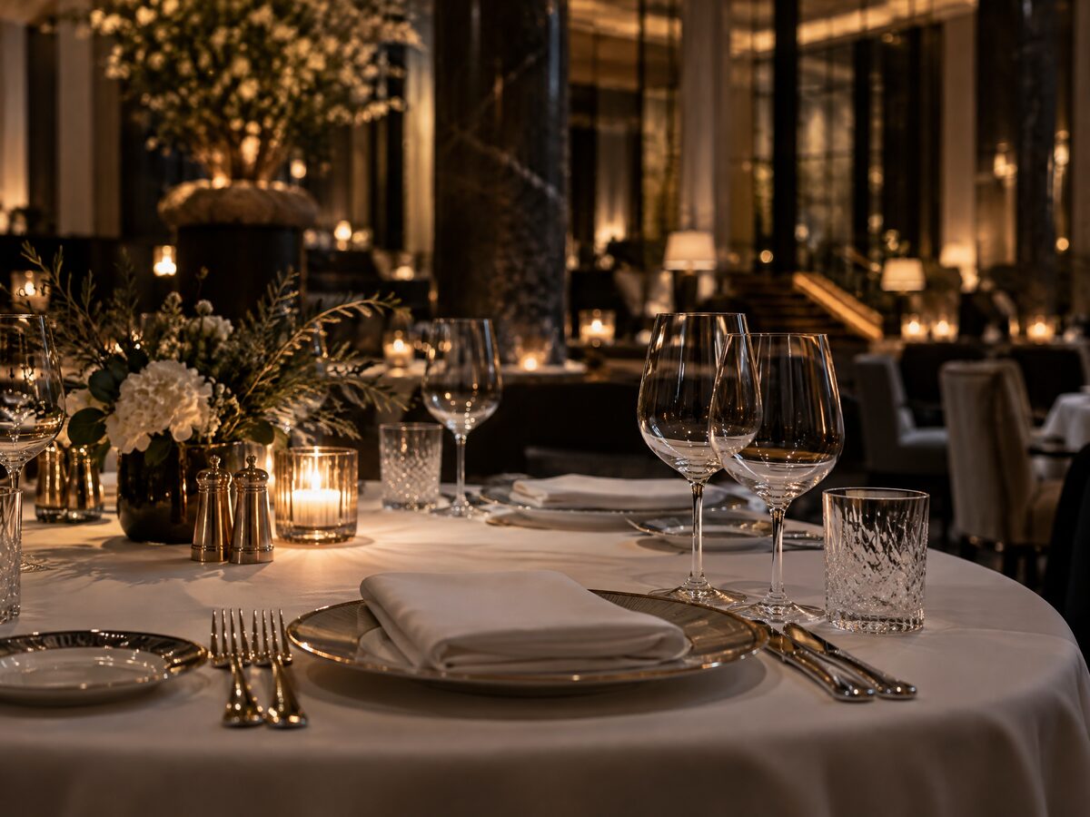 Elegant gedeckter Tisch in einem Hotelrestaurant